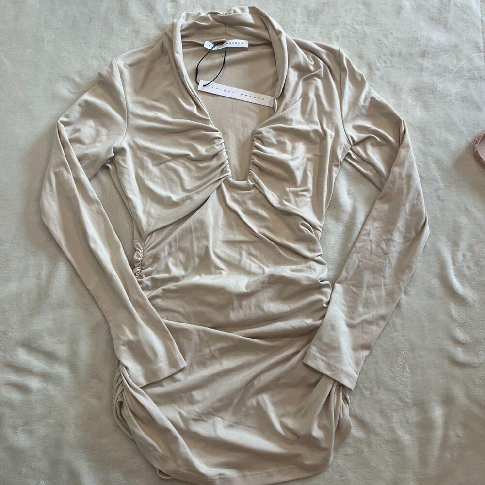 NWT Susana Monaco Medium Square Wire Gathered Top in Blanched Almond - Picture 2 of 4